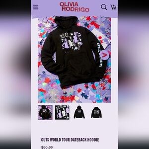 Olivia Rodrigo Guts World Tour Black Hoodie Sweatshirt Size Large